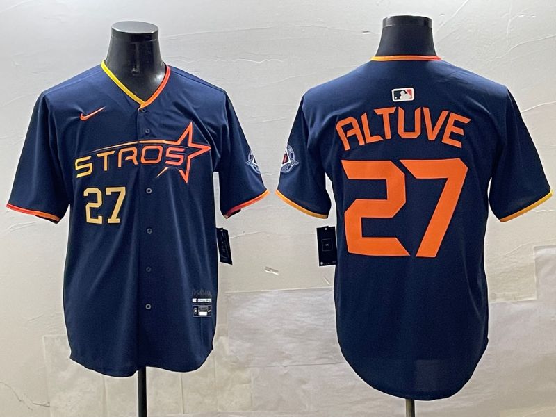 Men Houston Astros 27 Altuve Drak Blue Three generations Joint Name 2025 Nike MLB Jersey style 7